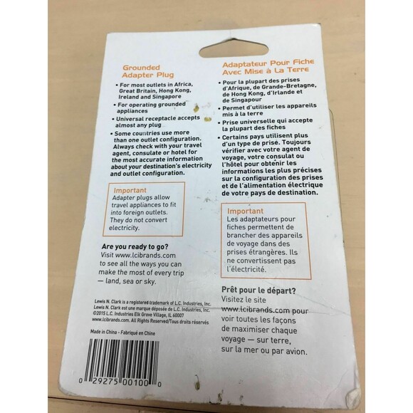 Lewis N Clark Grounded Adapter Plug Africa Great Britain Hong Kong Ireland Singa - Picture 2 of 2